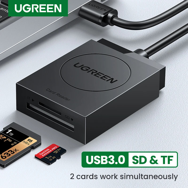 UGREEN เครื่องอ่านการ์ด USB 3.0 4 in 1 สีดํา TF SD CF MS เครื่องอ่านการ์ดหน่วยความจํา 5Gbps ความเร็วสูงสําหรับกล้องแล็ปท็อปพีซี