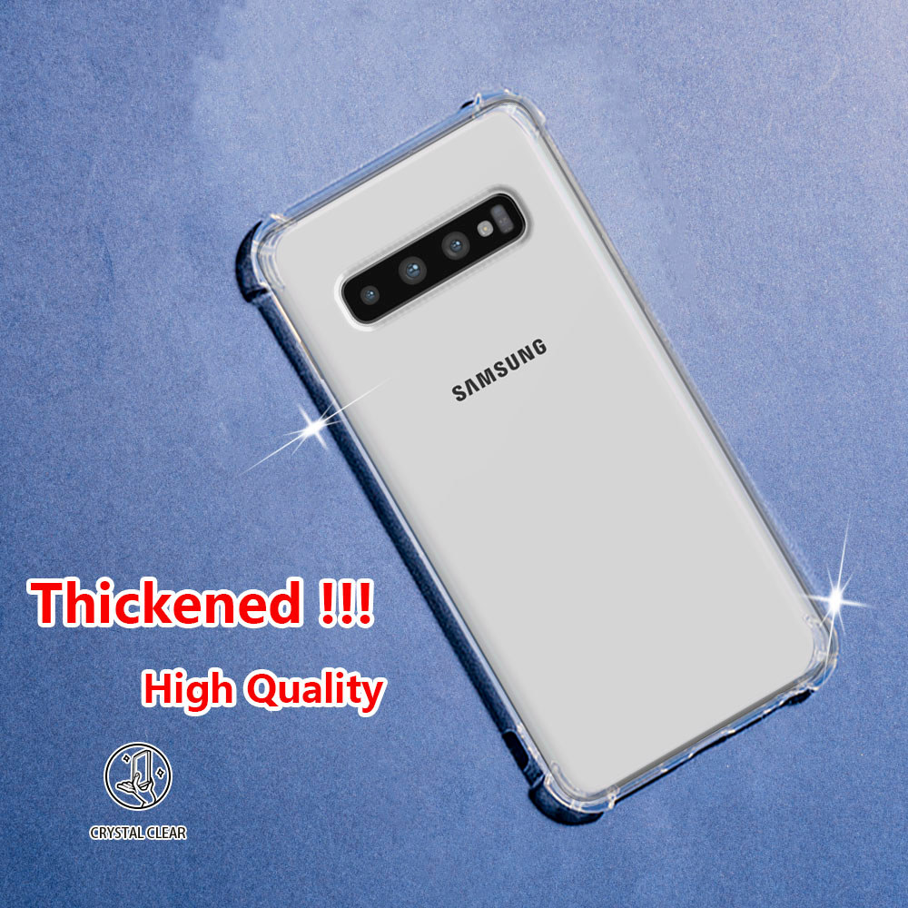 Samsung Galaxy S10 S10+ Plus SM-G975F DS SM-G973F DS Crystal Clear Jelly Case Air-Guard Corner Soft TPU ยืดหยุ่นซิลิโคนป้องกันยางโปร่งใสเคสโทรศัพท์