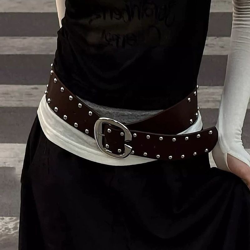 American y2k Retro Wide Rivet Belt Hot Girl Fashion Belt Accessories