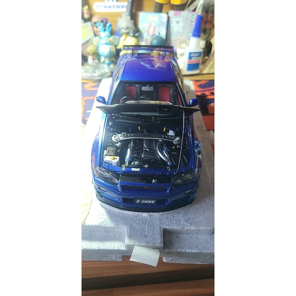 Mh motorhelix Nissan r34 z tune 1 18 Blue Modified Carbon Cover Exhaust Pipe On Delivery Flawless Sh