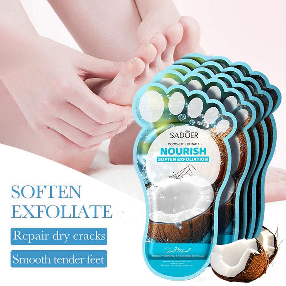 SADOER Coconut Moisturizing Foot Mask สําหรับส้นเท้าแตกแห้งผิวหยาบ Nourishing Hydrating Foot Mask