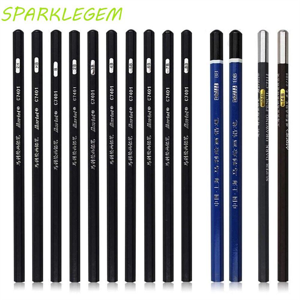 SPARKLEGEM 12 ชิ้นดินสอดินสอสีดําอุปกรณ์การเรียน 3B 4B 5B 6B 7B 8B 10B 12B 14B Hard Charcoal 2B ดินส