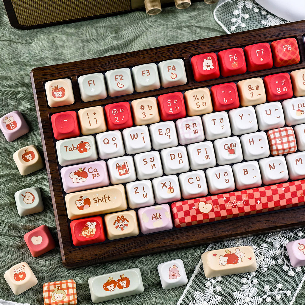 EN/TH/KR/ZHUYINMAIMOOO Bear Apple Keycap PBT 120 คีย์ MOA/Cherry Profile Ajazz AK820 Aula F75 F99 Dy