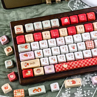 MAIMOOO หมี แอปเปิล แคปคีย์ไทย MOA/Cherry Profile 120 Keys PBT Dye Sublimation Aula F75 F99 Ajazz AK820 Thai Keycaps น่ารักสีชมพูสีแดงหมี Keycaps