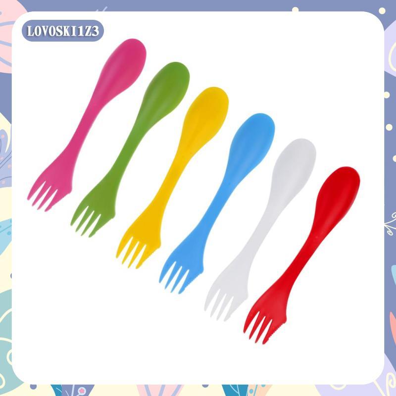 [lovoski1z3] 6 ชิ้น/ใน 1 น้ําหนักเบาตั้งแคมป์เดินป่าเครื่องครัว Spork Combo Travel Gadget ช้อนบนโต๊ะ