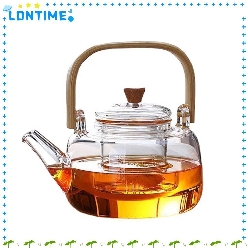 LONTIME กาน้ําชาแก้วพร้อมตัวกรอง กาน้ําชาความจุขนาดใหญ่ กาน้ําชาต้มด้ามไม้ 1000 มล. โฮมออฟฟิศ