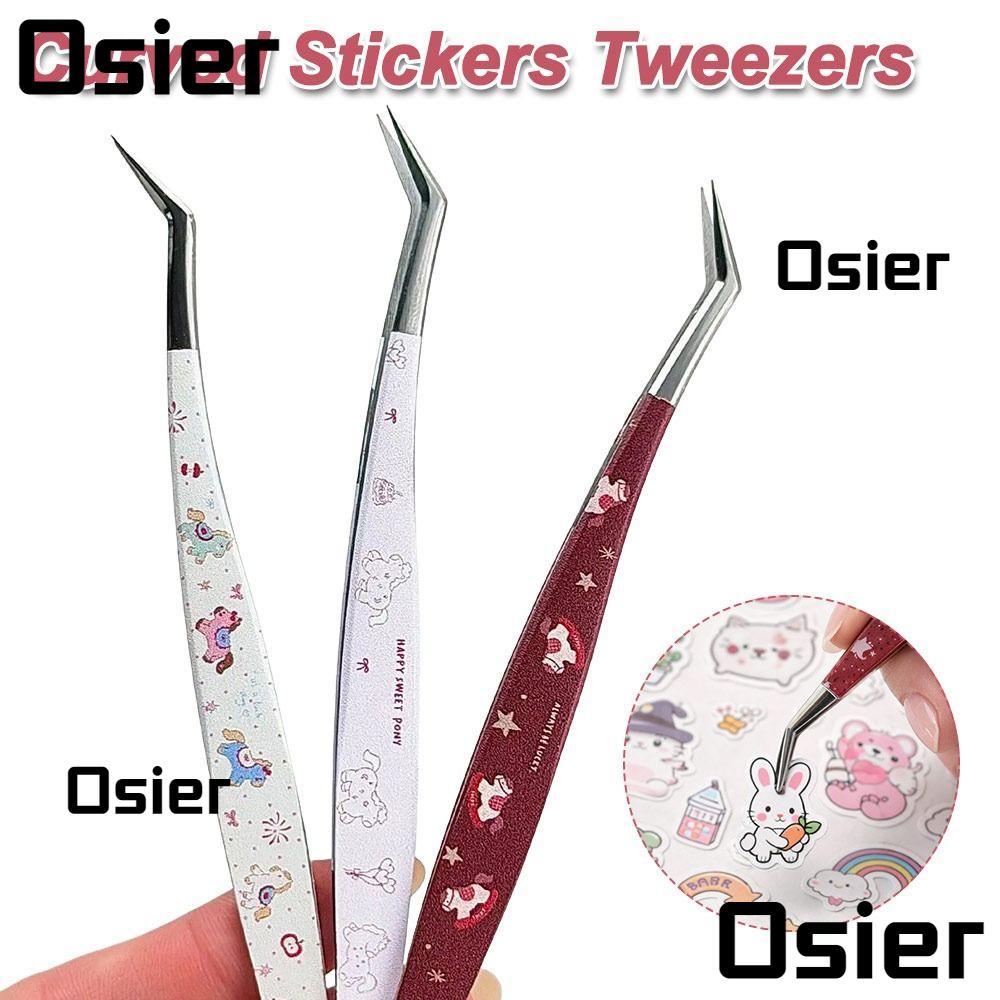 OSIER โค้งสติกเกอร์แหนบ,ความแม่นยําสูง Anti-static แหนบขนตาปลอม,การ์ตูนสแตนเลส Lashes Extension Tweezer เครื่องมือแต่งหน้าความงาม