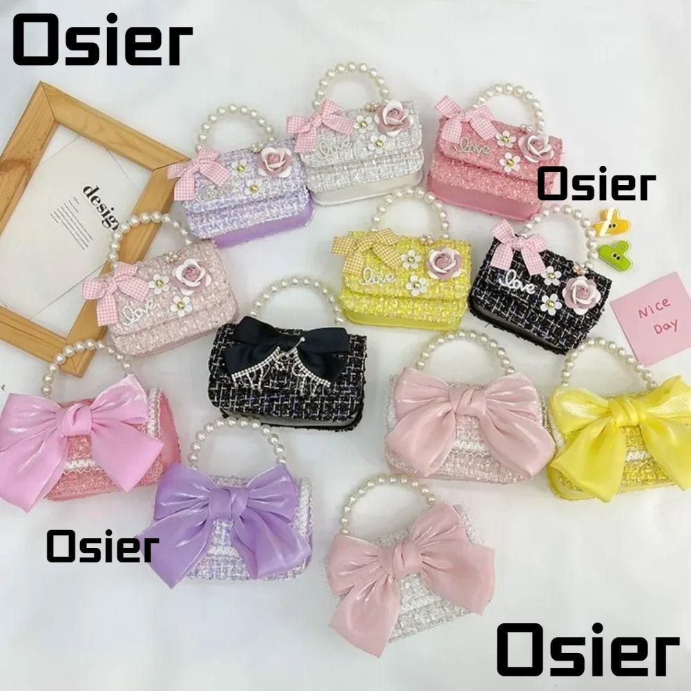 กระเป๋าเจ้าหญิง OSIER, กระเป๋าสะพายข้างหนังสังเคราะห์ประดับมุก, กระเป๋าแฟชั่นเด็กแบบมือถือน่ารักเด็ก