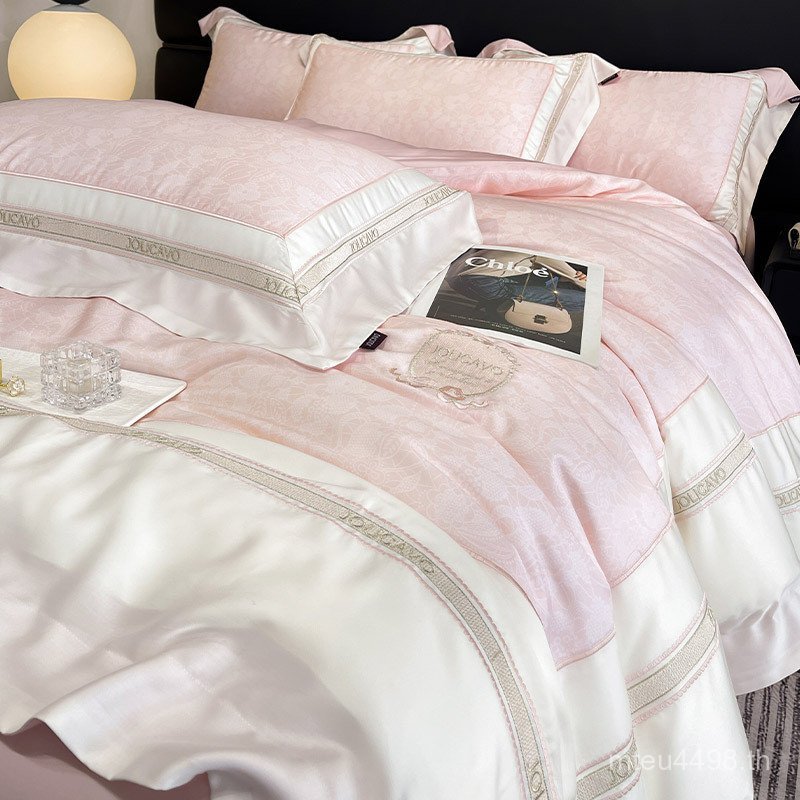 ปักชุดสี่ชิ้น High-End Ice Nude ผ้าปูที่นอนรู้สึกแผ่น High-End Lyocell หรูหรา Tencel Light ผ้านวมผ้า