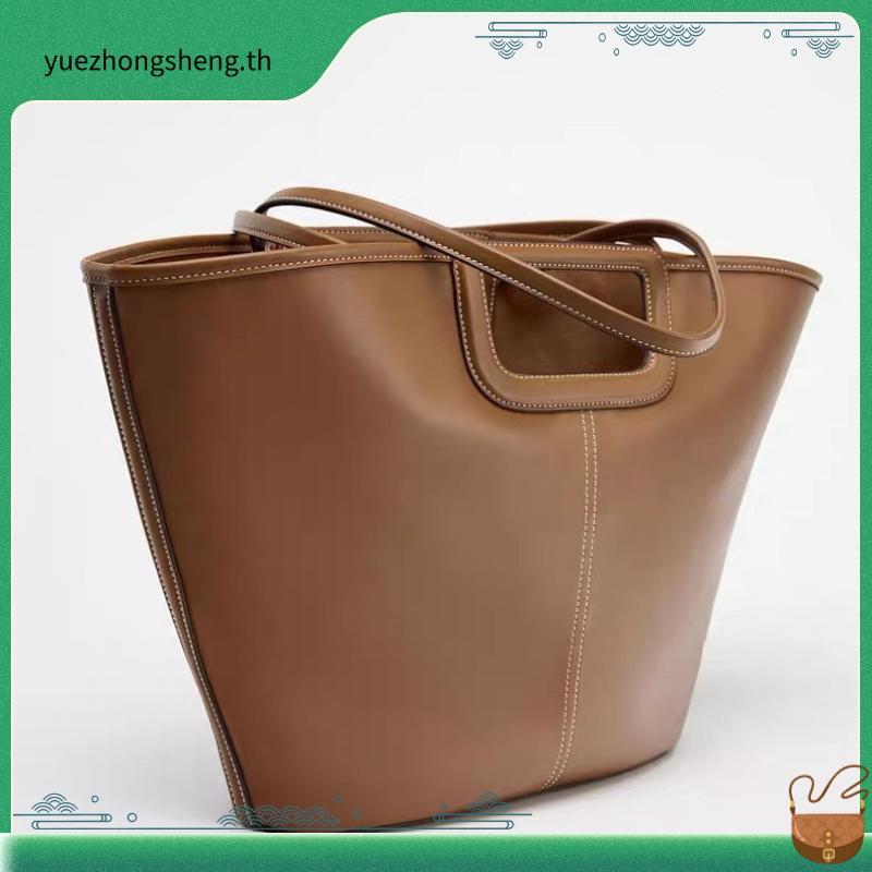 Zara2025 กระเป๋าโท้ทผู้หญิง กระเป๋าถือสีน้ําตาลความจุขนาดใหญ่