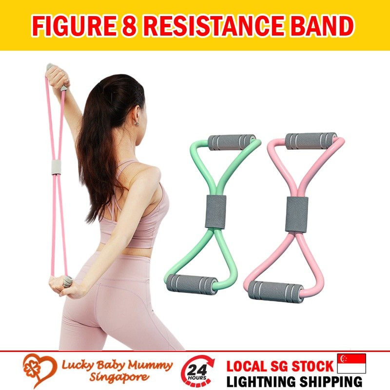 Figure 8 Resistance Band / 35lb Tube Resistance / Foam Grip Handles / Home Stretching and Toning Wor