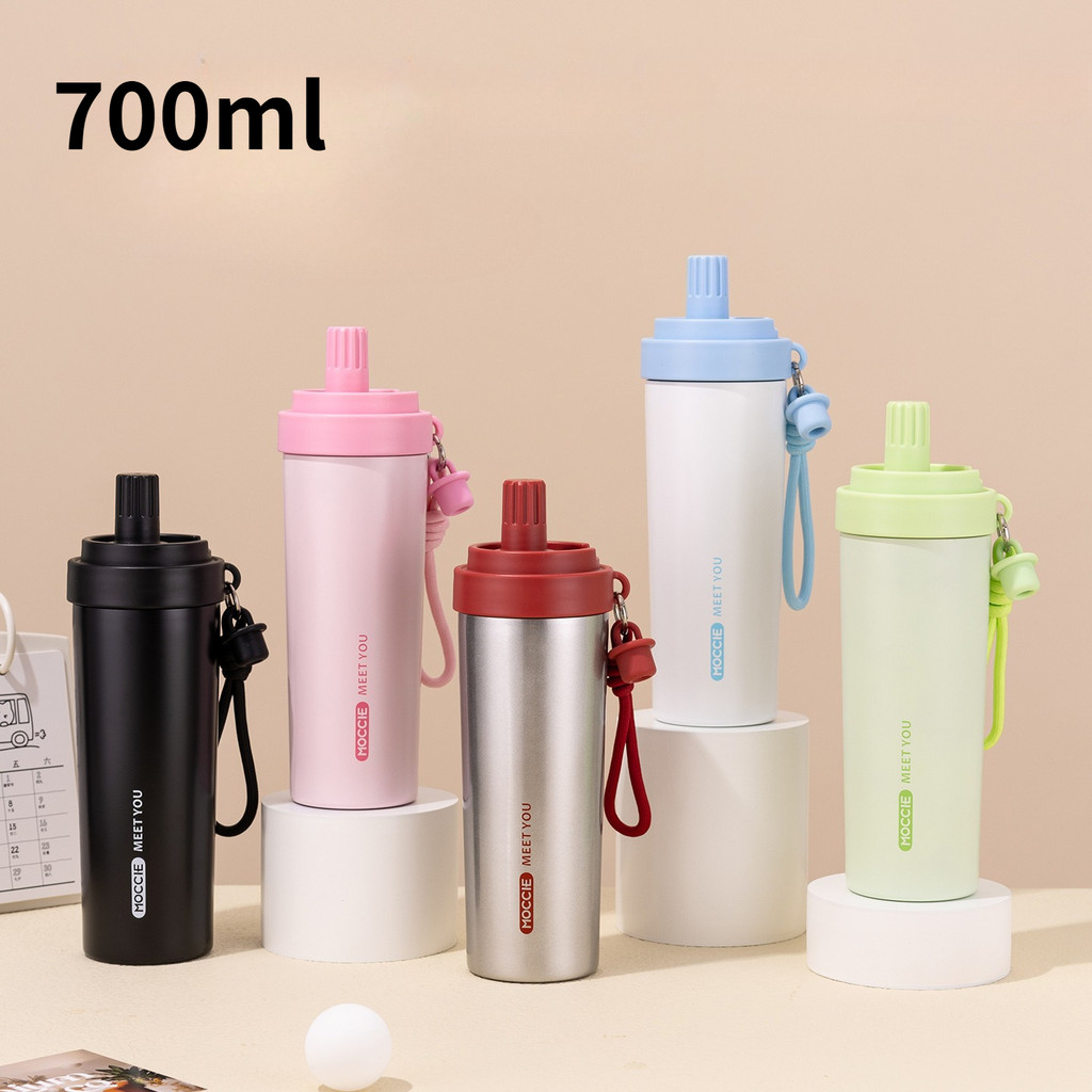 กระติกสแตนเลส 316 พร้อมสายคล้อง 700ml ✨ ดูดได้ กันรั่ว ใช้ในรถ-กลางแจ้ง-ออฟฟิศ สุดคุ้ม