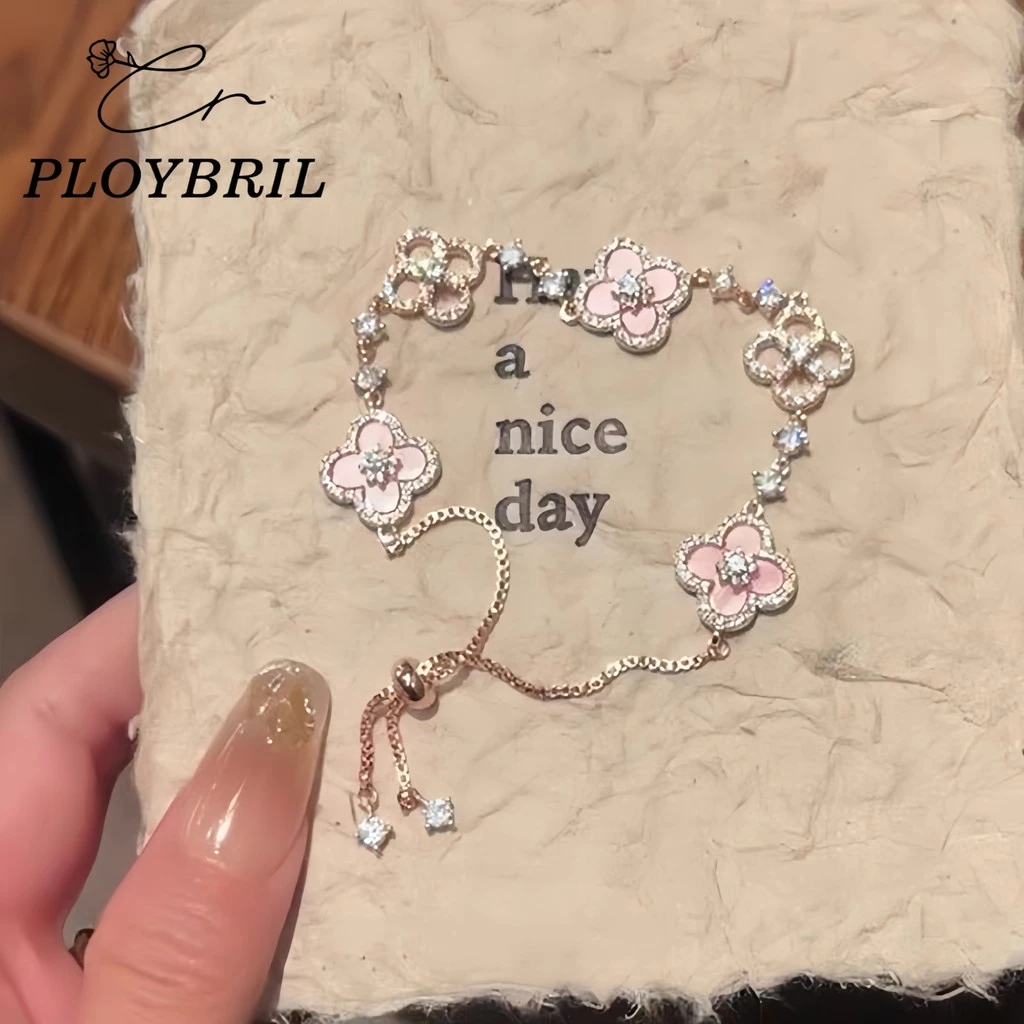 PLOYBRIL สร้อยข้อมือโคลเวอร์สี่ กุหลาบทอง สำหรับผู้หญิง อุปกรณ์แต่งกายสไตล์เกาหลี ของขวัญวันเกิด S022 thumbnail 8