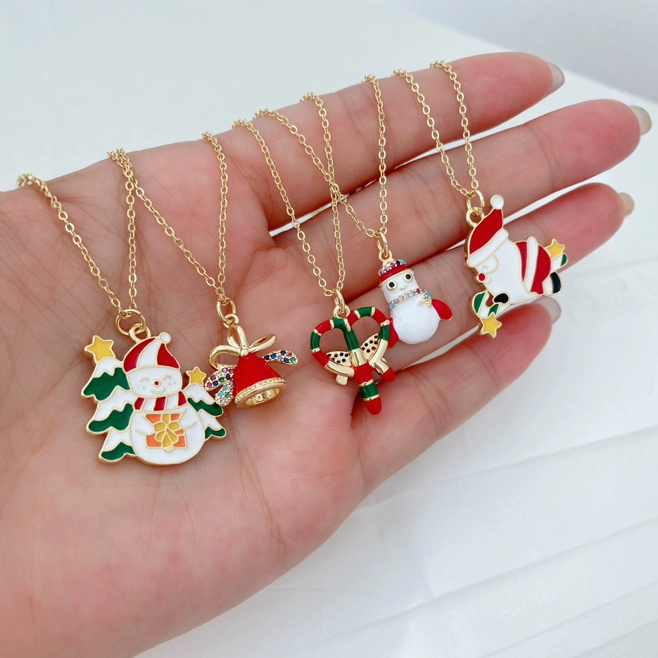 สร้อยคอซานต้า เครื่องประดับคริสต์มาส Elk Cane ต้นคริสต์มาส Snowman สร้อยคอ