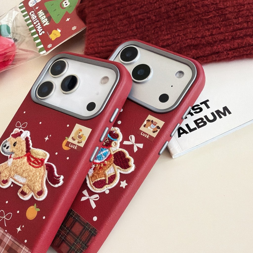 สไตล์จีนทําให้โชคลาภปักม้าปีใหม่สีแดงหนังPUเคสโทรศัพท์สําหรับiPhone 17Promax 12 13 14 15 16 Pro Max 17Proกันกระแทกผู้หญิงมือถือฝาครอบปลอก - รูปที่ 7