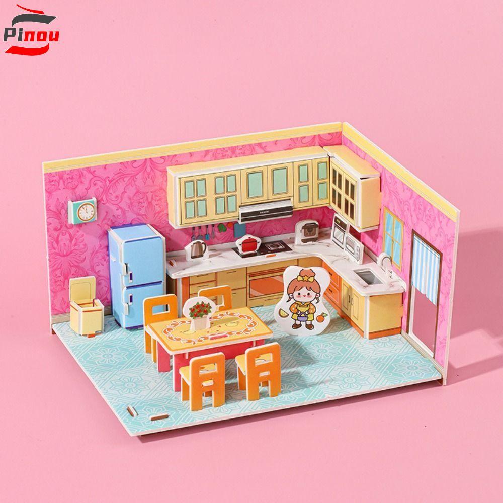 PINOU 3D Room ของเล่นปริศนา, 3D รุ่นห้องครัว 3D Room กระดาษแข็ง, 3D สเตอริโอปริศนาห้องครัวห้องนอนห้อ
