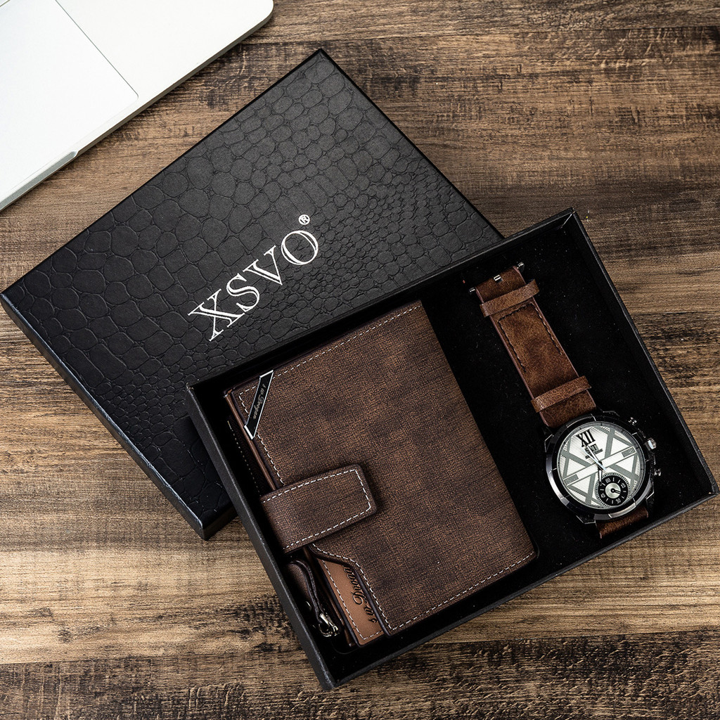 ประณีต l ชุดของขวัญ Cufflinks Plus Wallet Plus Dial Quartz Watch Plus Pen D12.24