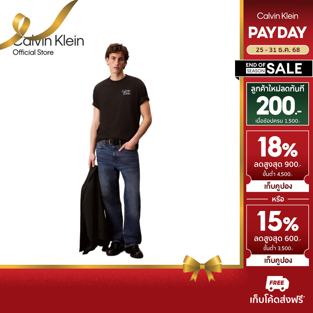 CALVIN KLEIN เสื้อยืดคอกลมแขนสั้นผู้ชาย Script Logo Graphic ทรง Relaxed รุ่น 4RC808G UB1 - สีดำ