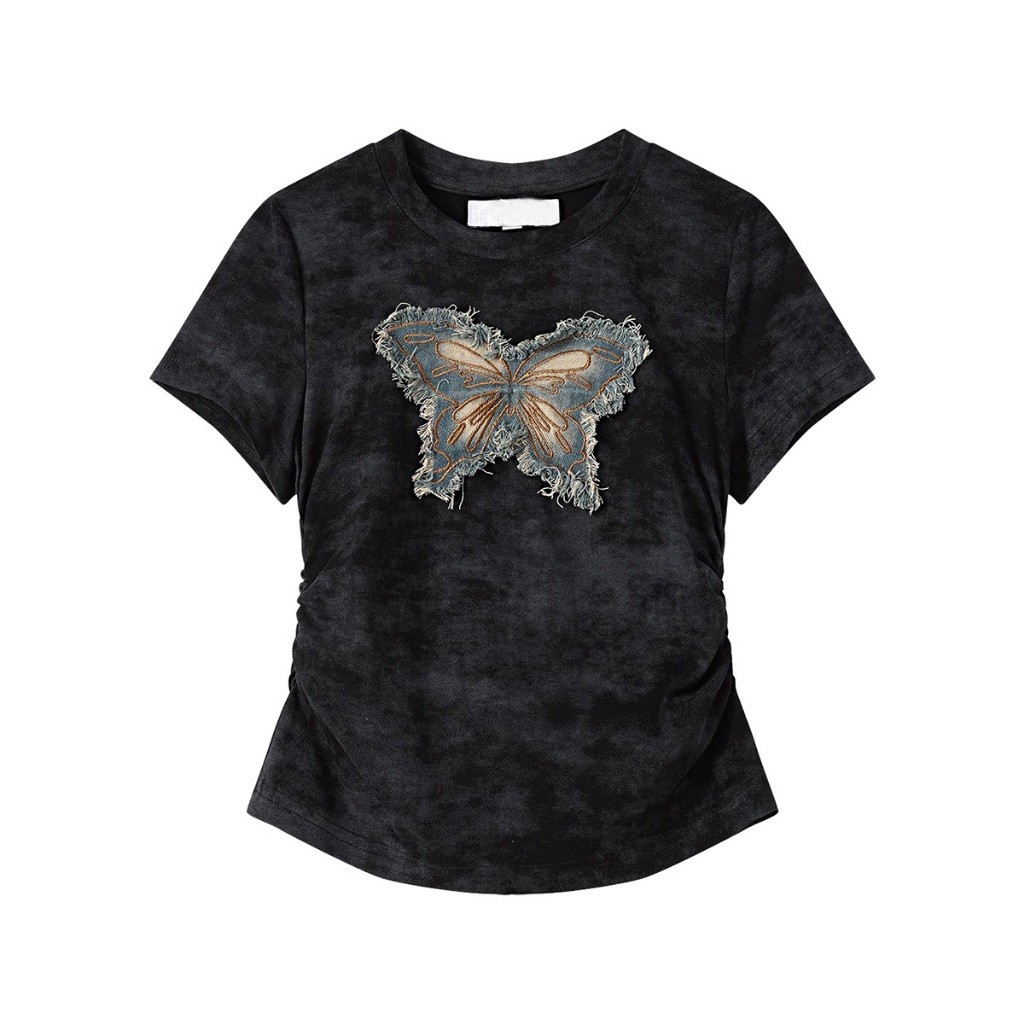 เสื้อยืดแขนสั้นลายจีบแบบเกาหลี,เสื้อยืดผู้หญิง คอกลม เข้ารูป ใส่สบาย - รูปที่ 5