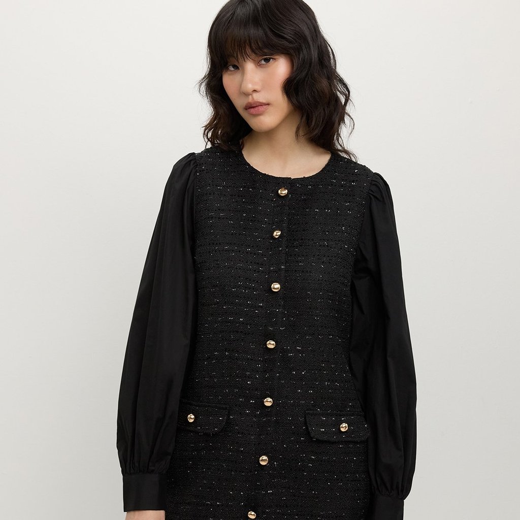 [Pomelo] เดรสผ้าทวีตติดกระดุม / Button-Up Tweed Dress — صورة 6