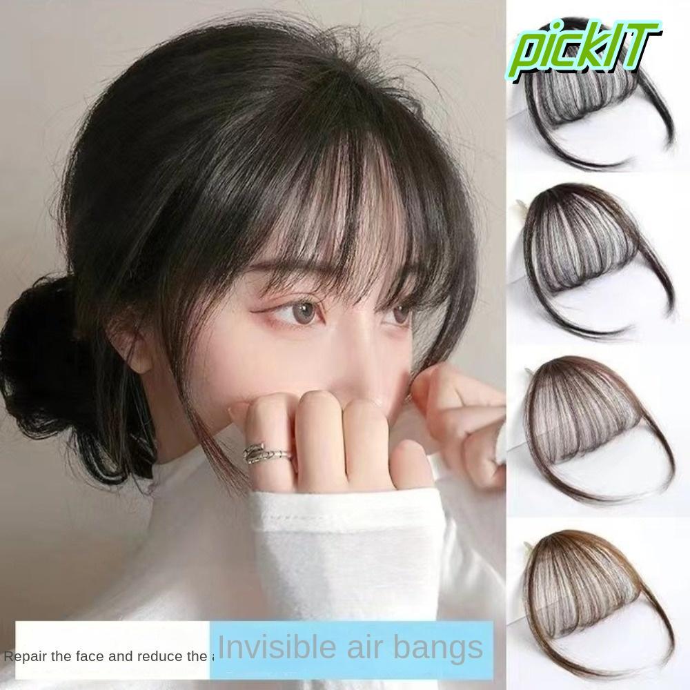 PICIT Air Bangs Hairpiece,สําหรับสาวผู้หญิง Mini Fake Bangs,สังเคราะห์สีดําสีน้ําตาล Hairpiece Exten