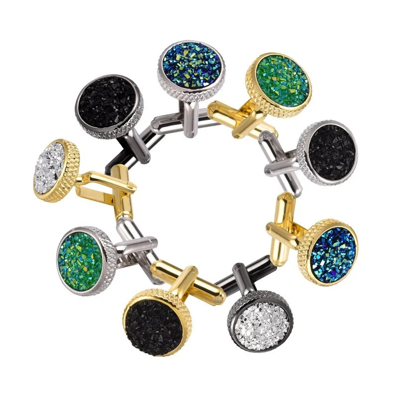 French Cufflinks for Men & Women Round Rhinestone Cuff Links Shirt Suit Sleeve Buttons Cuff Links Lu