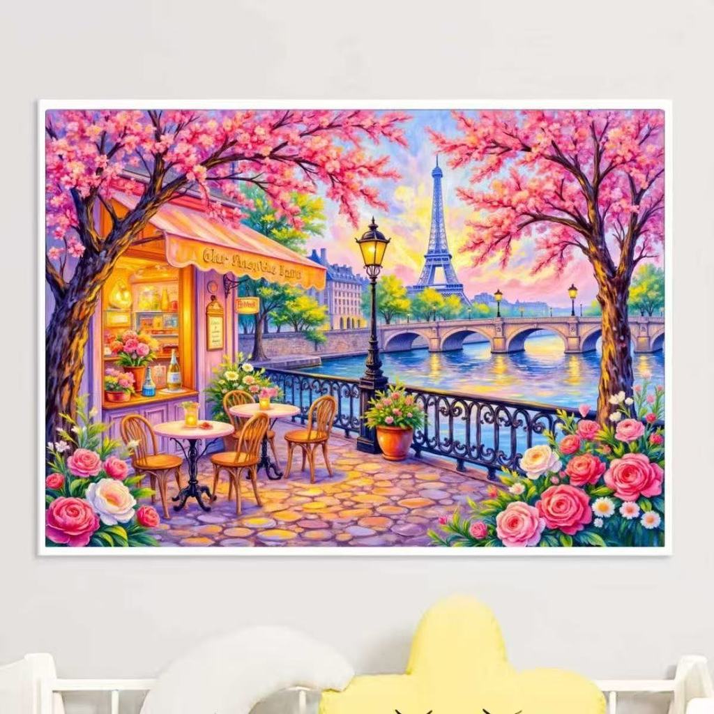 【80x65cm-9CT】ปักครอสติสสไตล์ใหม่ยุโรปปารีสภูมิทัศน์หอไอเฟลห้องนั่งเล่นตกแต่งมือเย็บปักถักร้อย ราคา ถูกที่สุด ดีลบีเคเค แกลเลอรีภาพที่ 4