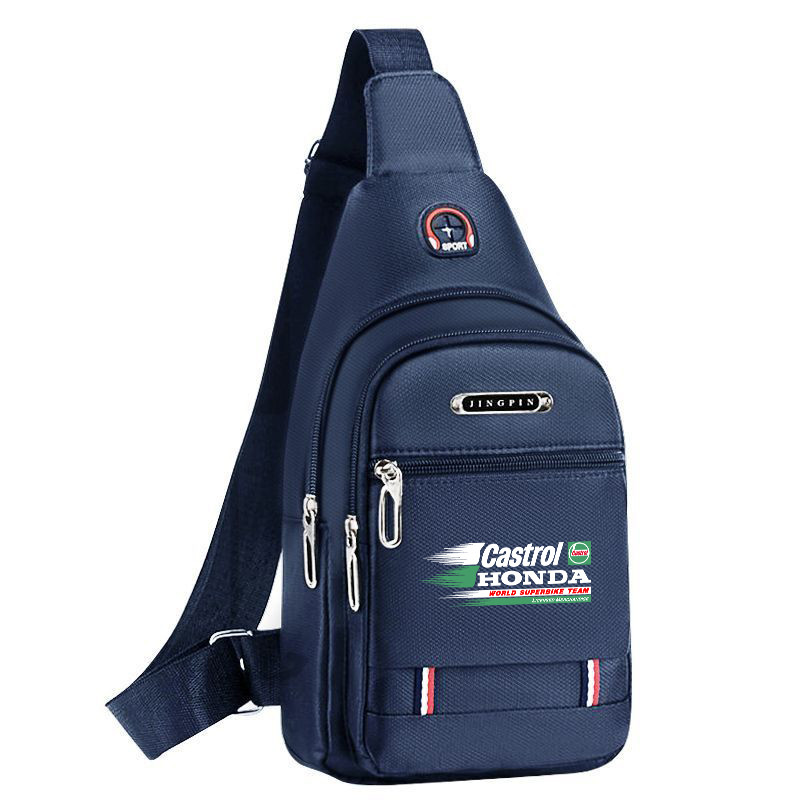 คลังสินค้าพร้อม Castrol Honda Racing Chest Sling Bag Men Waterproof Canvas Fanny Pack Crossbody Bag 