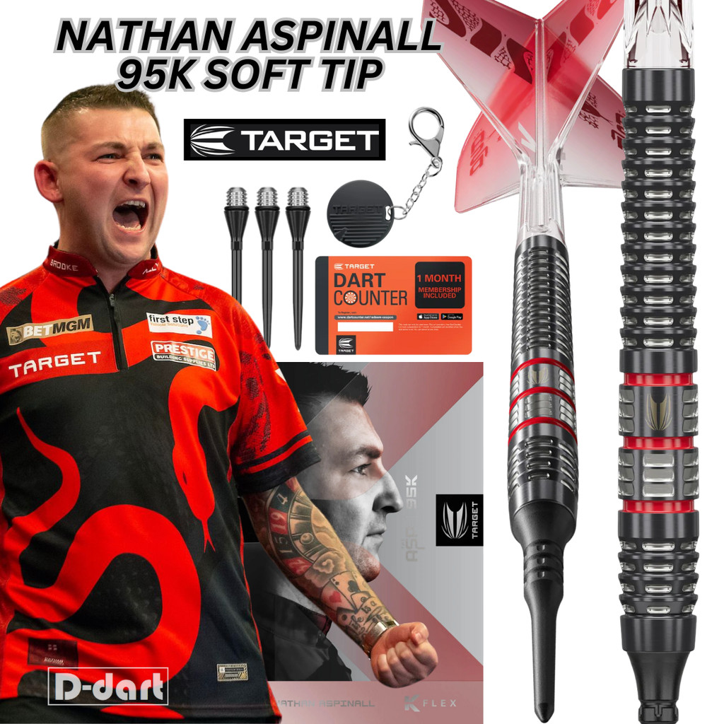 TIP SOFT DARTS - 18G NATHAN ASPINALL 95K 95% TUNGSTEN DART SET DART