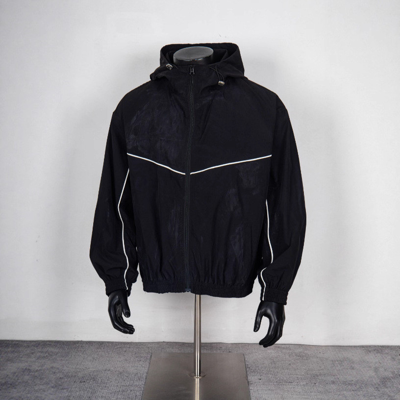 B9DD Loose Windproof Jacket Simple Casual Versatile Hooded Zipper Coat Trendy