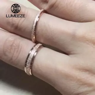LUMEZE แหวนอินเทรนด์สแตนเลสหรูหราแฟชั่นไทเทเนียม Rose Gold สี Frosted แหวนประณีตผู้หญิงผู้ชายเครื่องประดับของขวัญแต่งงานร้อน TS031 #