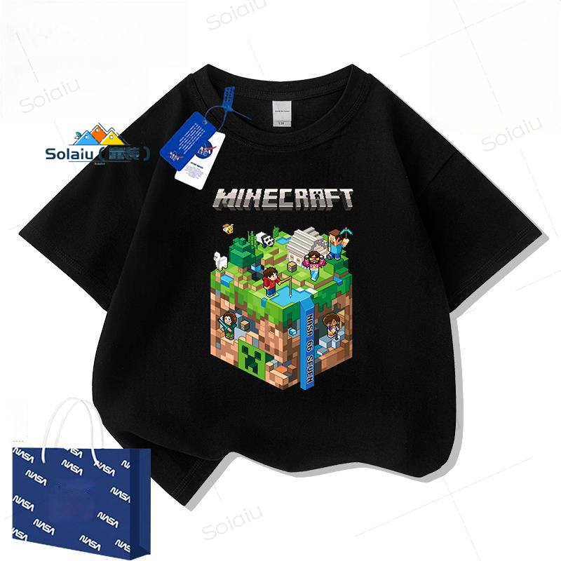 เสื้อยืดเด็กมายคราฟ ออกแบบการ์ตูน คอกลมแฟชั่นสำหรับเด็ก