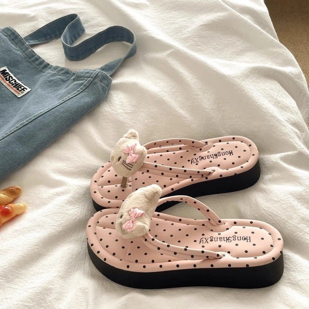 ครีมเคทีแคท~!4 ซม.หนาSoledรองเท้าแตะเพิ่มความสูงสาวSeaside Anti-Slip Breathable Flip-Flopsรองเท้าแตะ 4.1