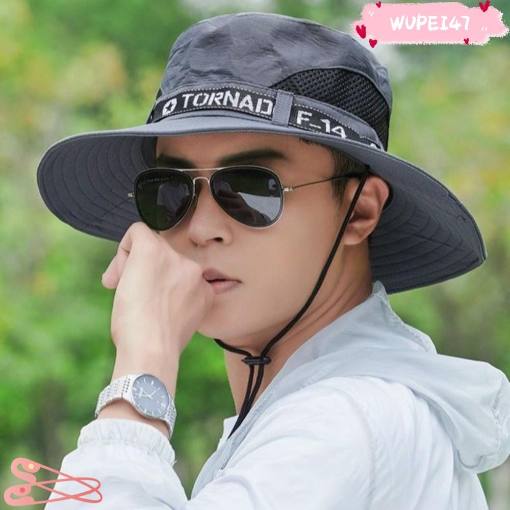 WUPEI47AD Bucket Hat, Anti-UV Mesh Sunscreen Hat, Adjustable Breathable Anti-Sun Beach Hat Men