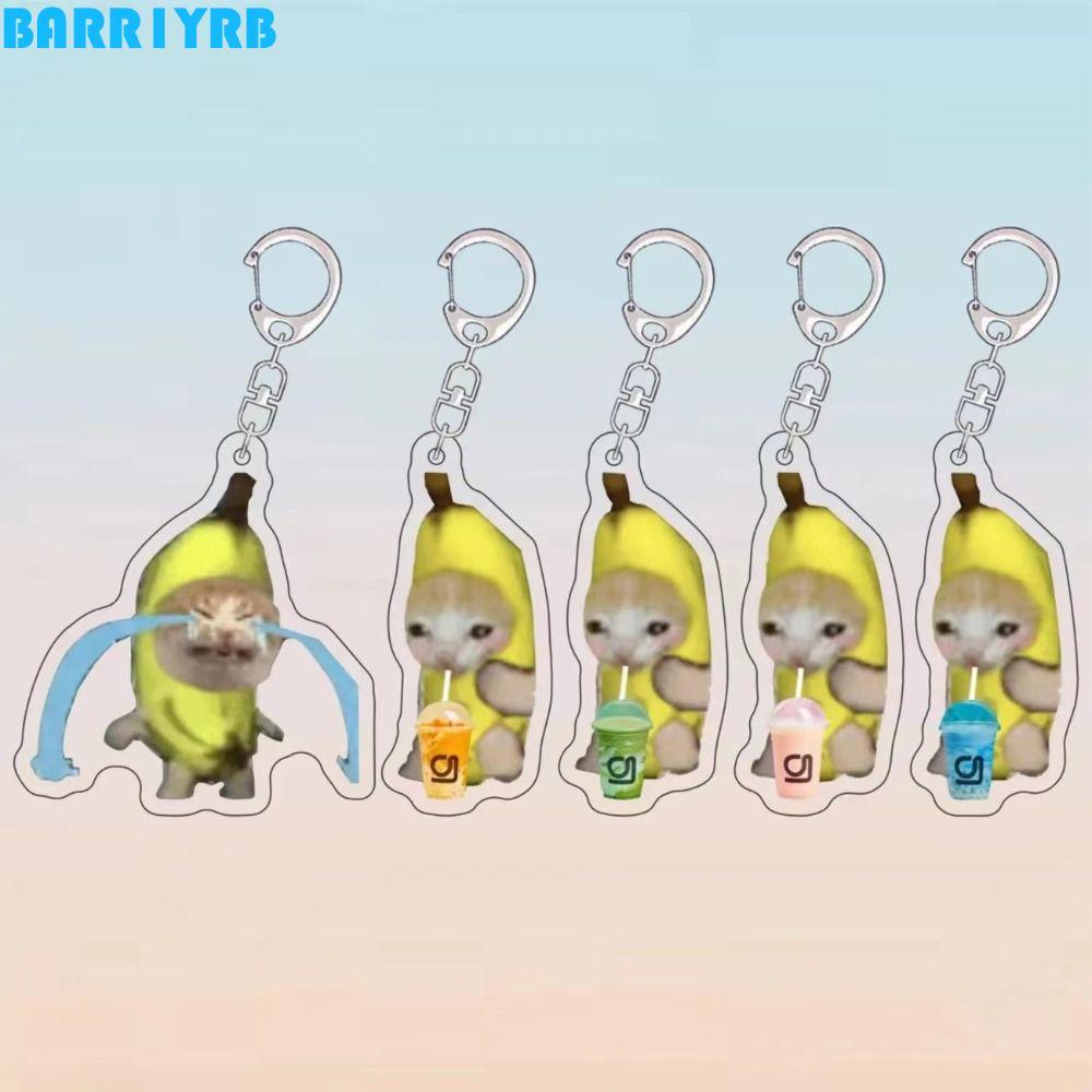 BARR1YRB Happy Banana Cat พวงกุญแจ, Banana Cat กระเป๋าเป้สะพายหลัง Charm Banana Cat ห่วงโซ่โทรศัพท์ม
