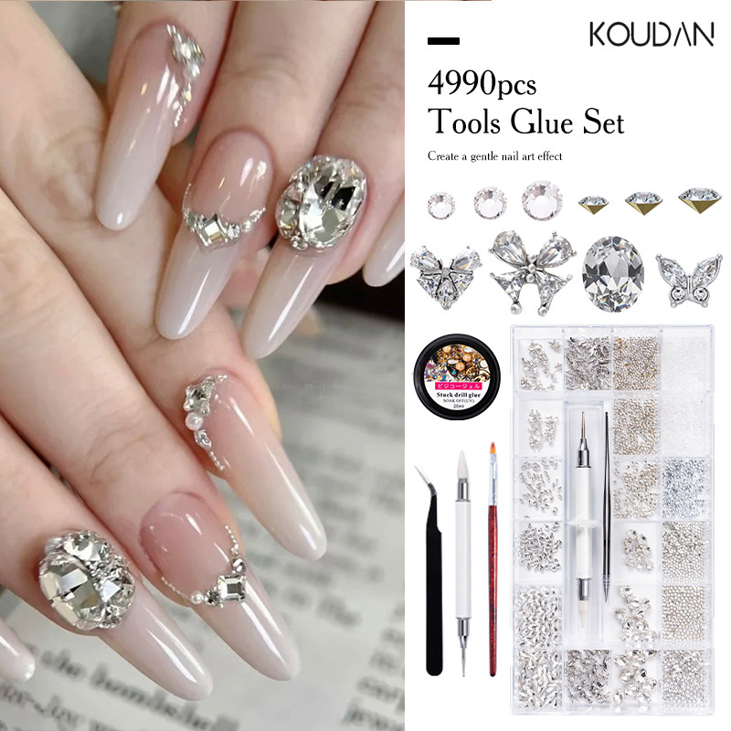 4990PCS เล็บตกแต่งเล็บเล็บสติกเกอร์คริสตัลเพชร Rhinestones รูปผีเสื้อ Zircon Bow Nails Store Starter Kit รับทุกอย่างในชุดเดียว KOUDDAN