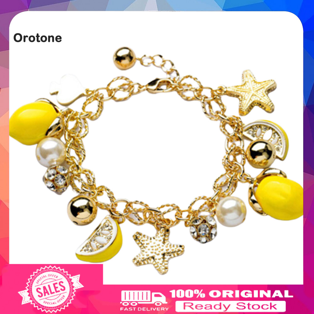 Creative Summer Beach ผู้หญิง Faux Pearl ปลาดาว Lemon Charm สร้อยข้อมือกําไลข้อมือ