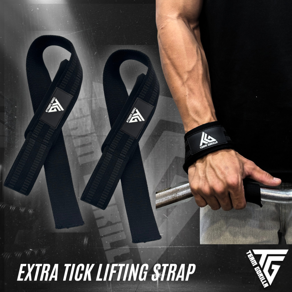 TEAM GORILLA Extra Tick Lifting Strap Deadlift Pull Up Chin Up Barbell & Dumbbell Row Lat Pulldown
