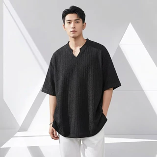 CLIFF เเสื้อเชิ้ตแขนสั้นคอวีผู้ชาย ลายก้างปลา สไตล์เกาหลี ทรงหลวม สีสันสวยงาม แต่งได้ทุกลุค เหมาะฤดูร้อน พร้อมส่ง
