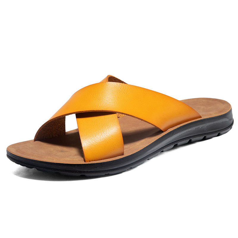Men PU Leather Slippers Summer Brand Soft Comfort Beach Slippers Men Outdoor Casual Slippers