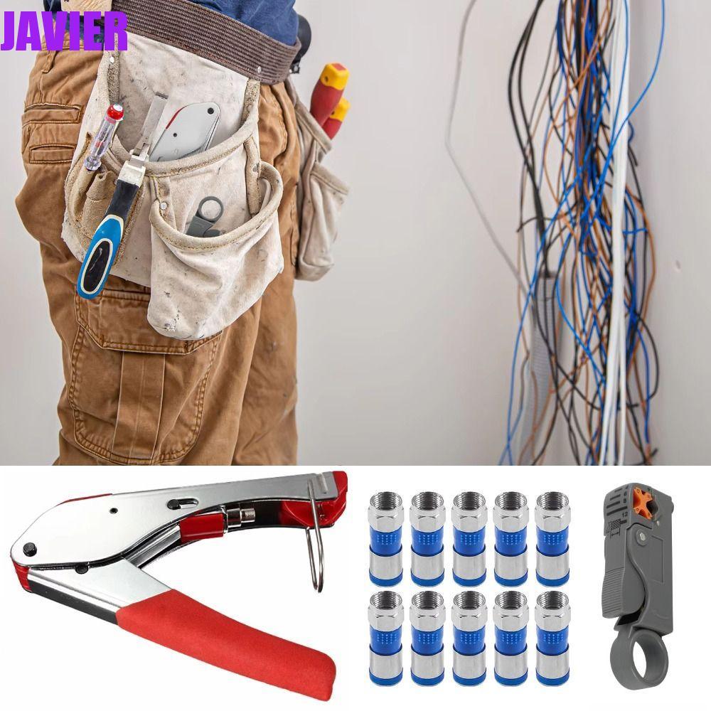 JAVIER Coax Cable Crimper, Coaxial Compression เหล็กคาร์บอน Wire Stripper ชุดเครื่องมือ, Coax Cable 