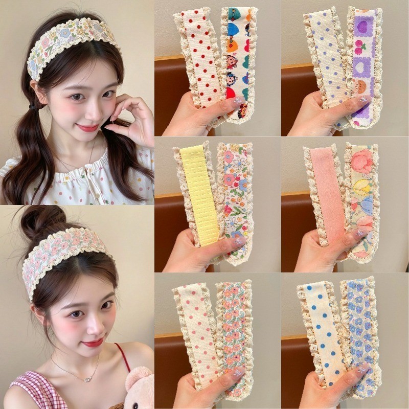 ผมสติกเกอร์แบบเกาหลี แถบคาดศีรษะ Velcro ลายดอกไม้ fluffy สำหรับแต่งผมและทำความสะอาดง่าย