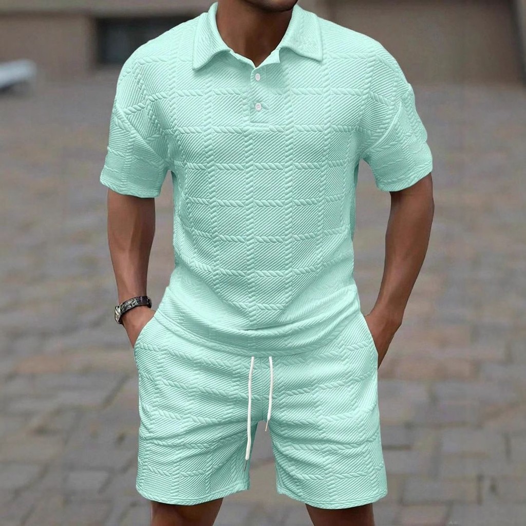 Pure Color Fashion Casual Men Short Sleeve Suit Casual Suit Men4.9