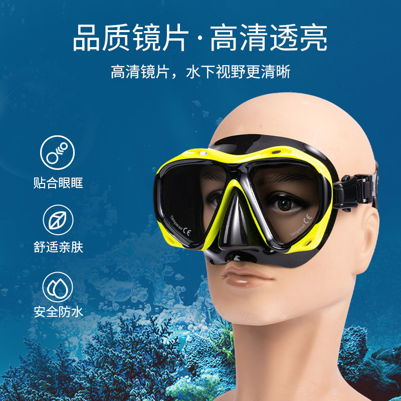 Diving goggles for adults, silicone snorkeling mask, freediving mask, tempered glass diving mask