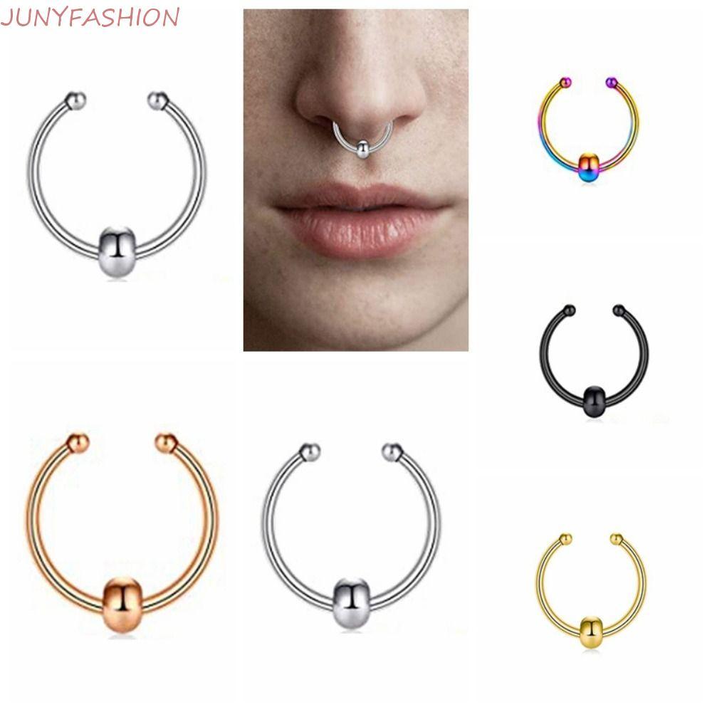 JUNYFASHION จมูกปลอม Septum แหวน, ลูกปัดโลหะ, Goth Non Piercing Multicolor Body Non Piercing เครื่อง