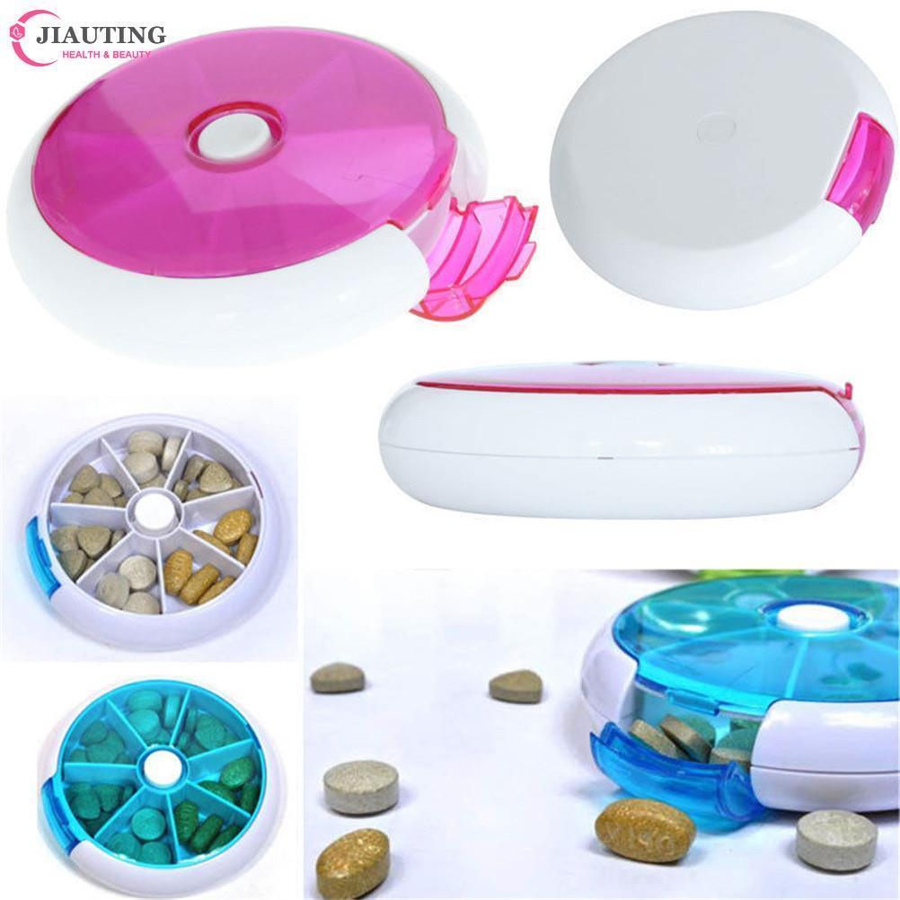 Protable Round 7 Day Weekly Rotating Pill Box Travel Pill Case Splitter Pill Organizer Box Pill Cutt