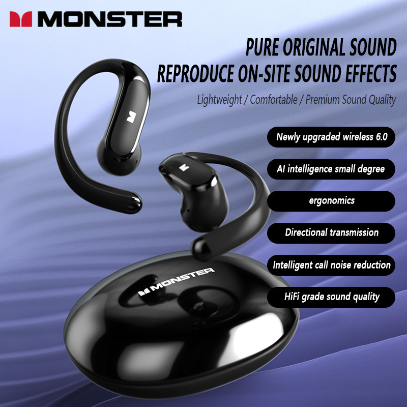 Monster AURA D01 หูฟังไร้สายบลูทูธ HD เสียง Deep Bass Secure Fit 8H เวลาเล่นสมาร์ท Touch Control สํา