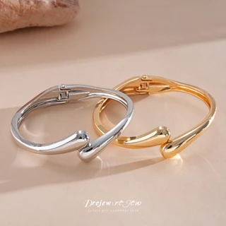 DREJEW สร้อยข้อมือผู้หญิง โลหะผสมทองเงินโทน รูปโค้ง ขัดเงา สไตล์มินิมอล เครื่องประดับ