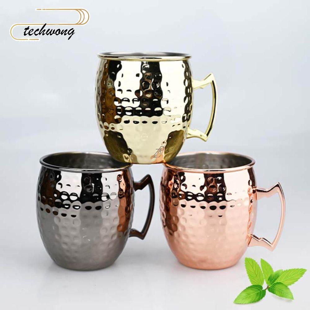 TECHWONG ถ้วยแก้ว, 500ml หนาค้อน Point ถ้วย, Strong Riveted Handle Handcrafted Moscow Mule Smooth Mo