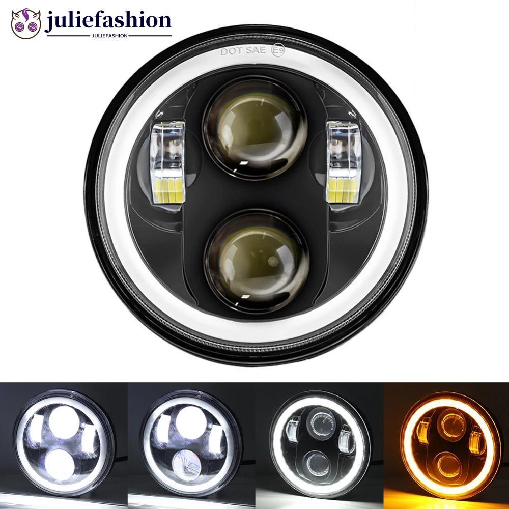 JULIEFASHION Universal 60W 5.75 "ไฟหน้ารถรถจักรยานยนต์H4 ไฟหน้าHi/Lo Beam DRL Light LED Angel Eyeโคม
